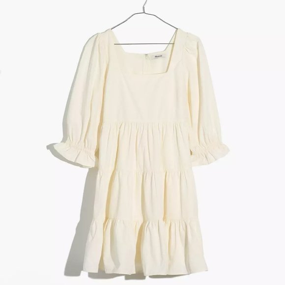 Madewell Dresses & Skirts - Madewell NWT Poplin Lizzie Babydoll Dress 12 Puffed Sleeves-Tiered Lighthouse